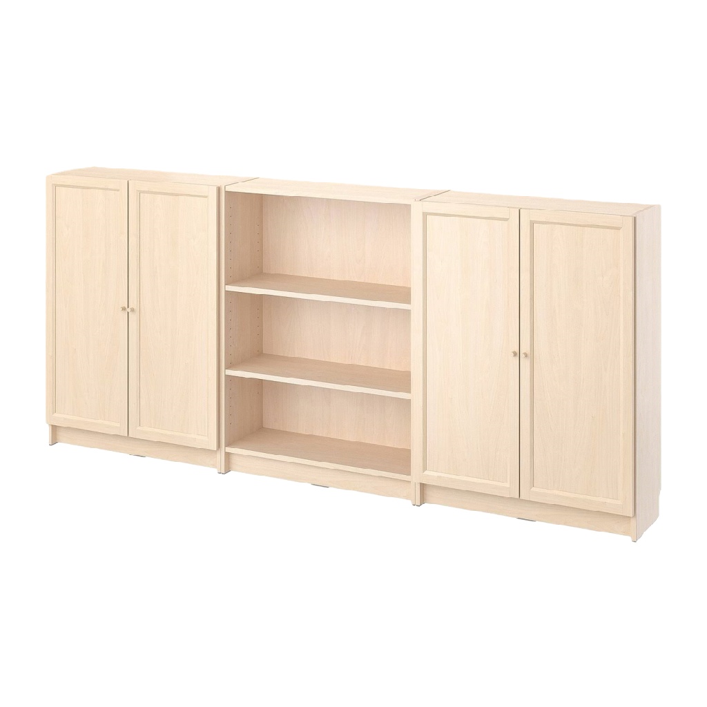 Meuble bas de rangement avec portes et étagères ouvertes, finition bois clair-ecostyLe.store