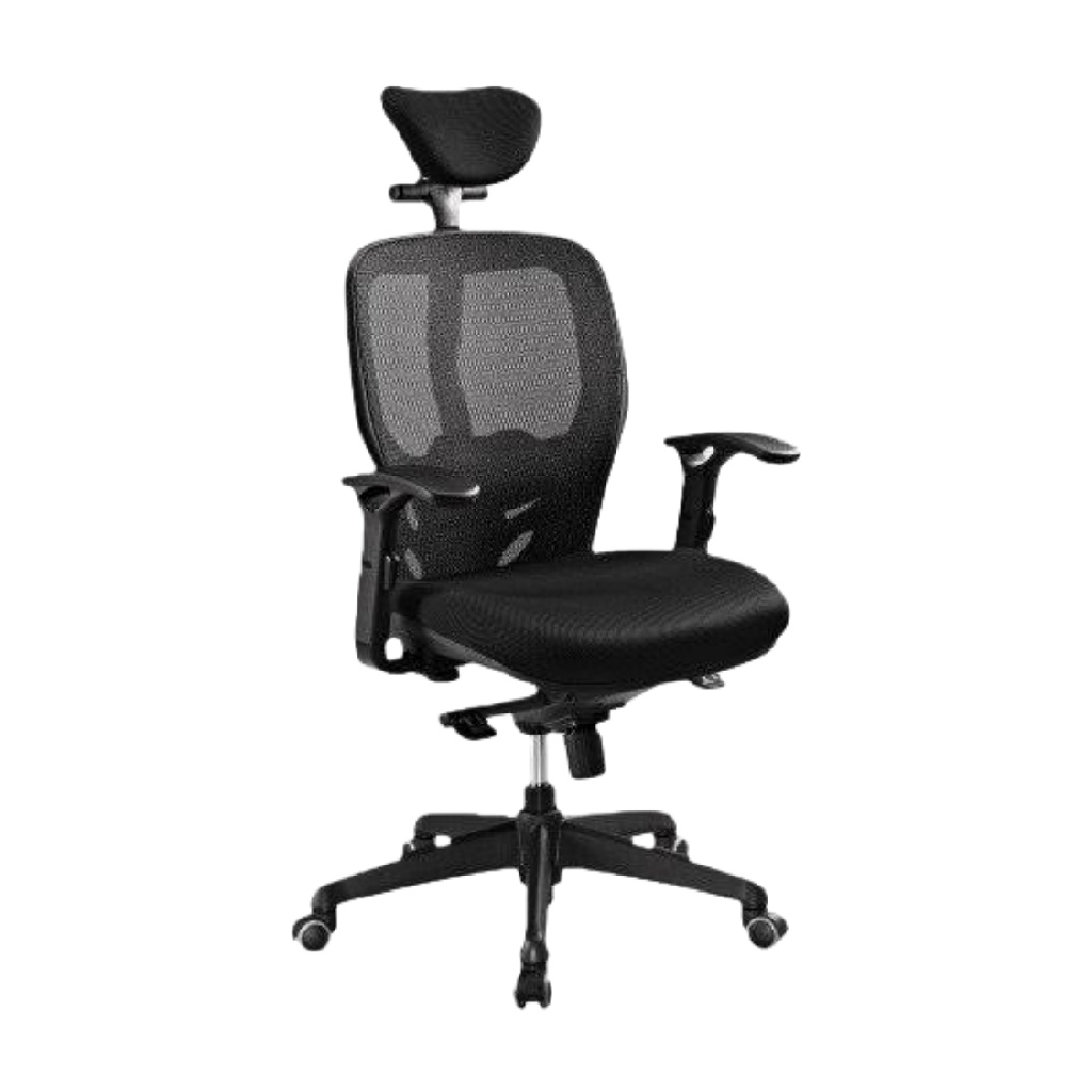 Chaise de bureau ergonomique en maille noire avec appui-tête et accoudoirs réglables-ecostyLe.store
