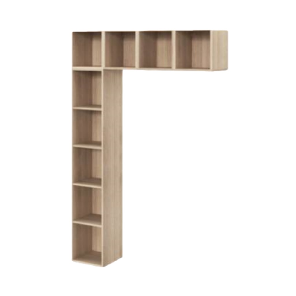 Bibliothèque en forme de L en bois, 10 compartiments, finition chêne clair-ecostyLe.store