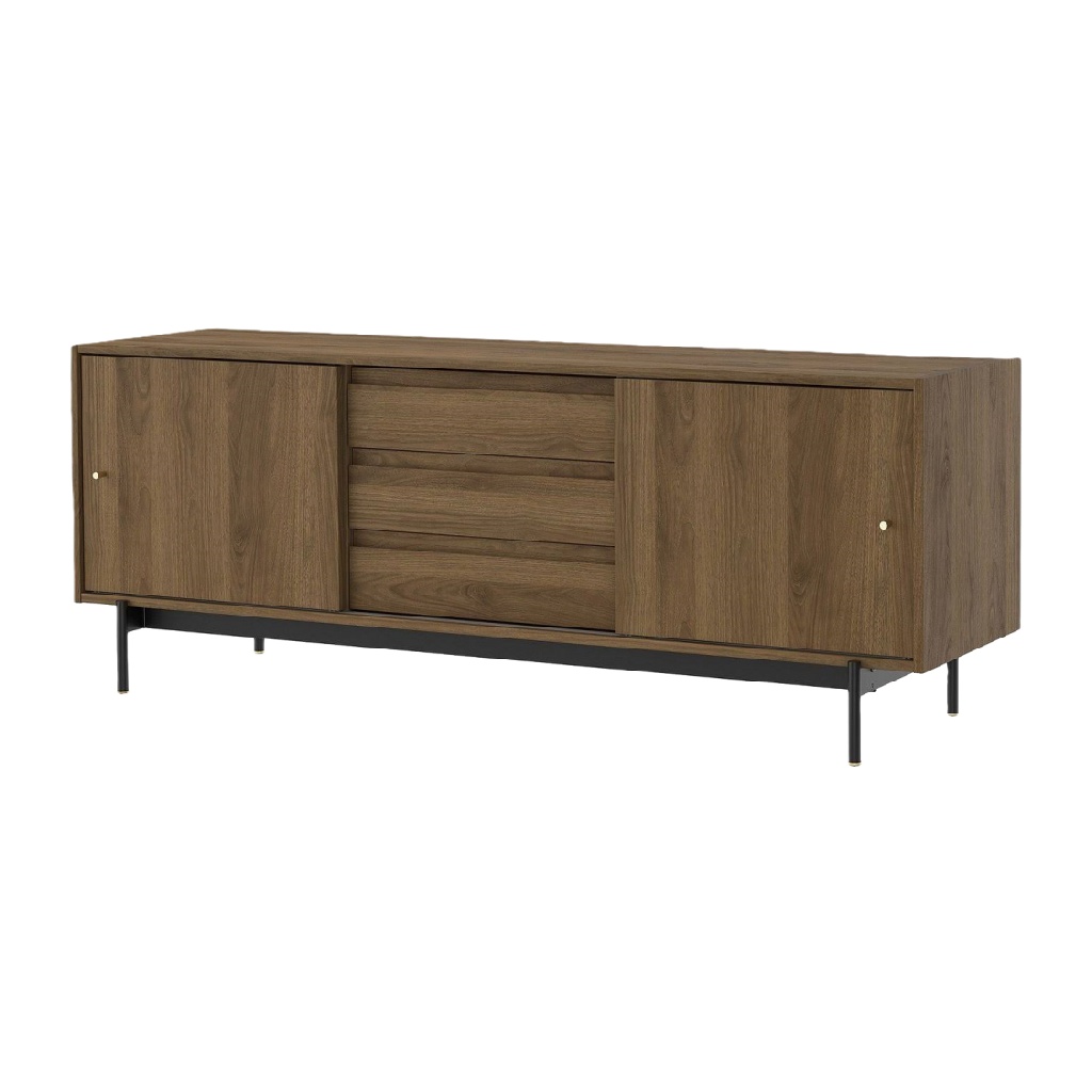 Meuble TV moderne avec finition bois et pieds en métal-ecostyLe.store