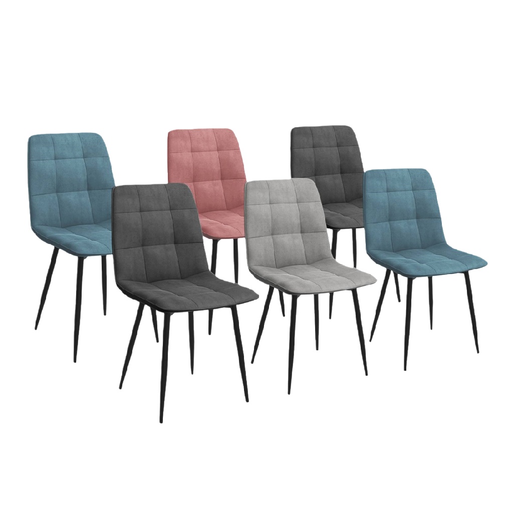 Ensemble de 6 chaises de salle à manger rembourrées, tissu en velours, design moderne, pieds en métal noir-ecostyLe.store
