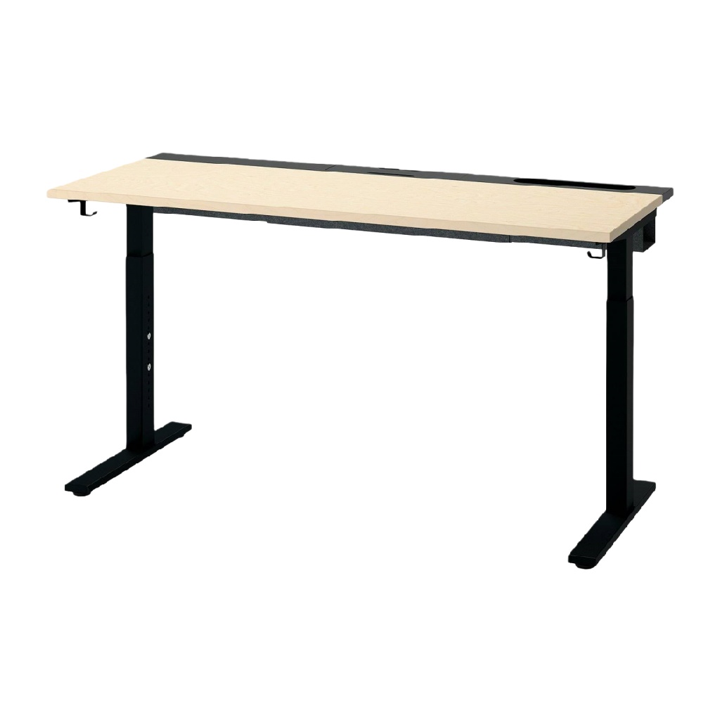 Bureau réglable en hauteur avec plateau bois clair et pieds métalliques noirs-ecostyLe.store