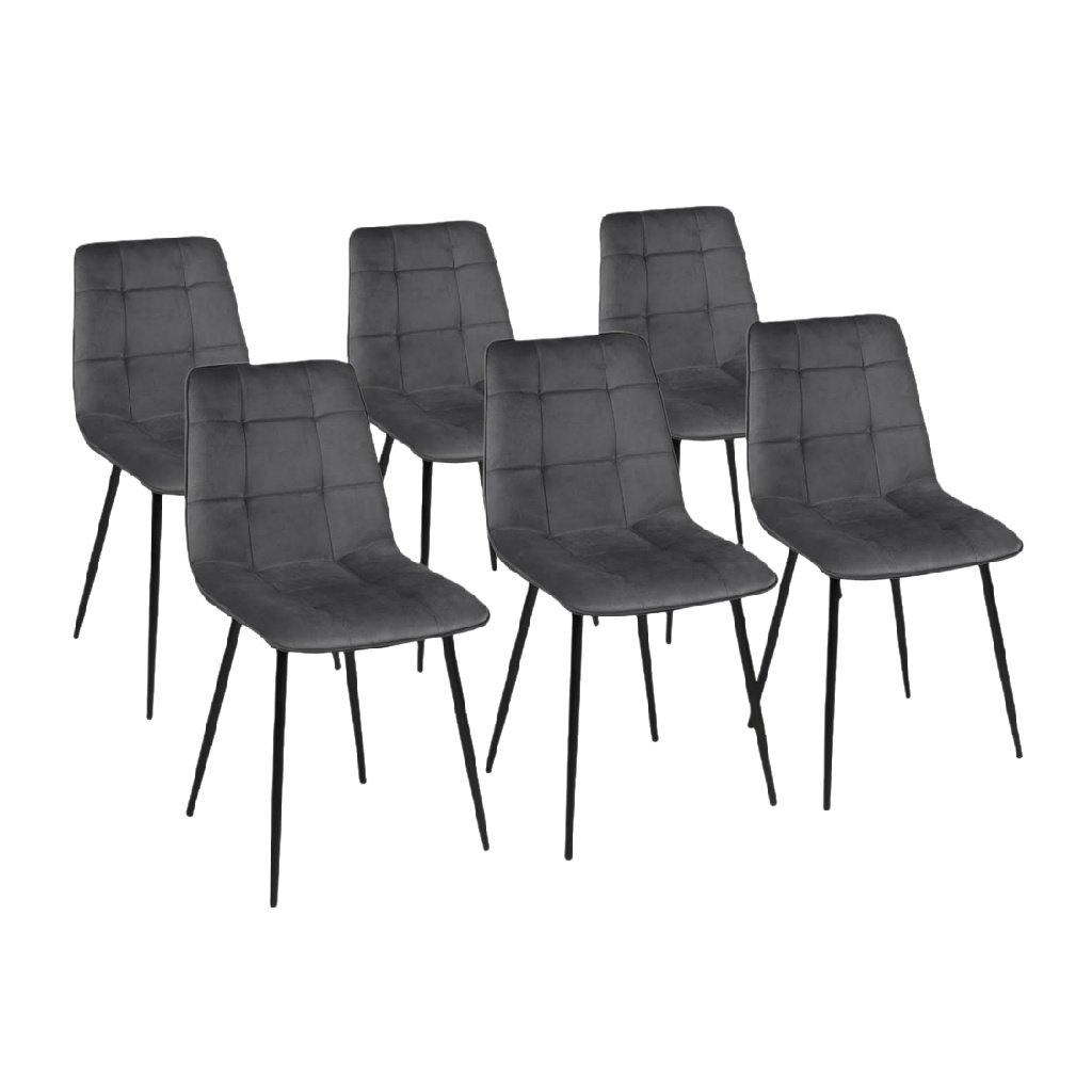 Ensemble de 6 Chaises Modernes en Velours Gris avec Pieds en Métal Noir-ecostyLe.store