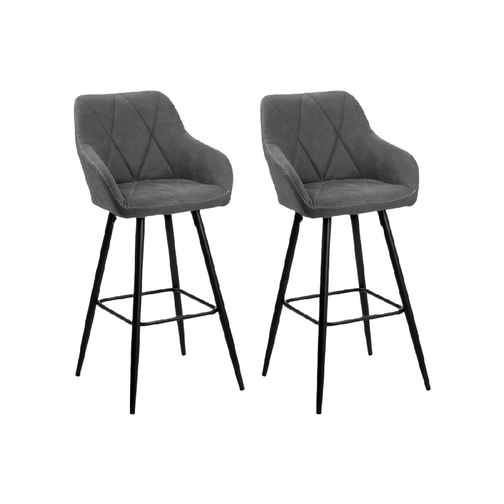 Tabouret de bar moderne en tissu gris (2 pièces)-ecostyLe.store