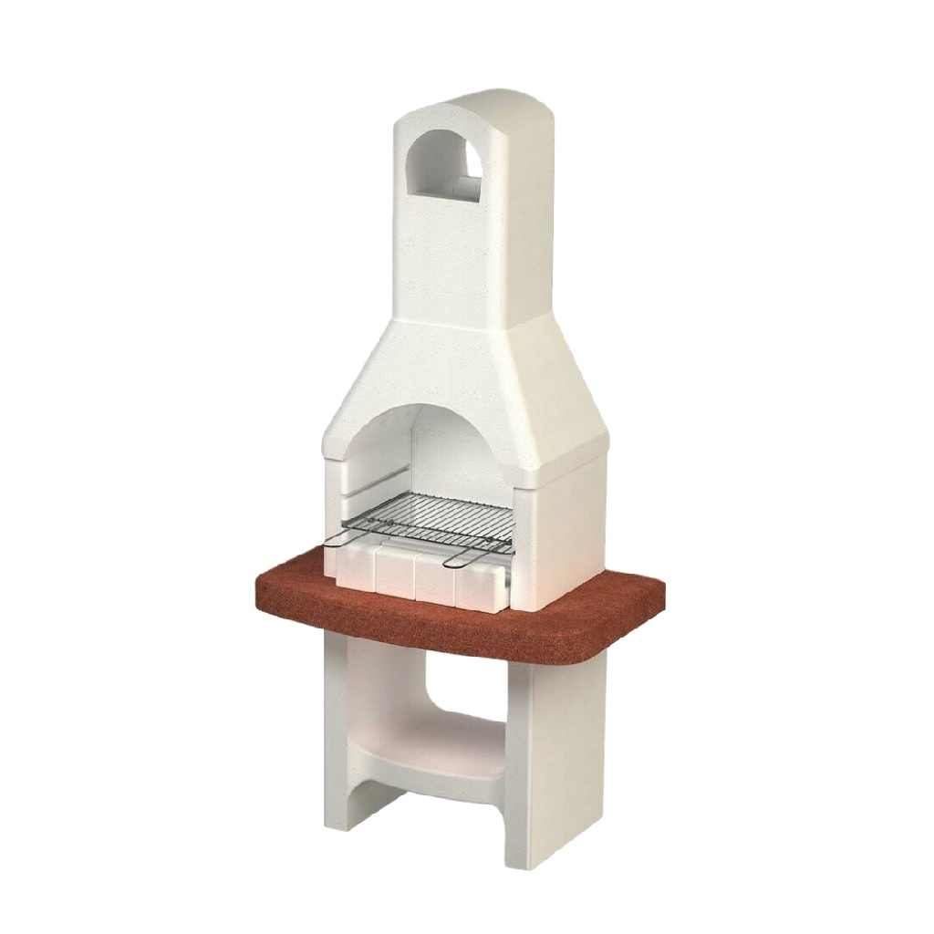 Barbecue maçonné extérieur blanc, foyer à charbon, plan de travail intégré-ecostyLe.store