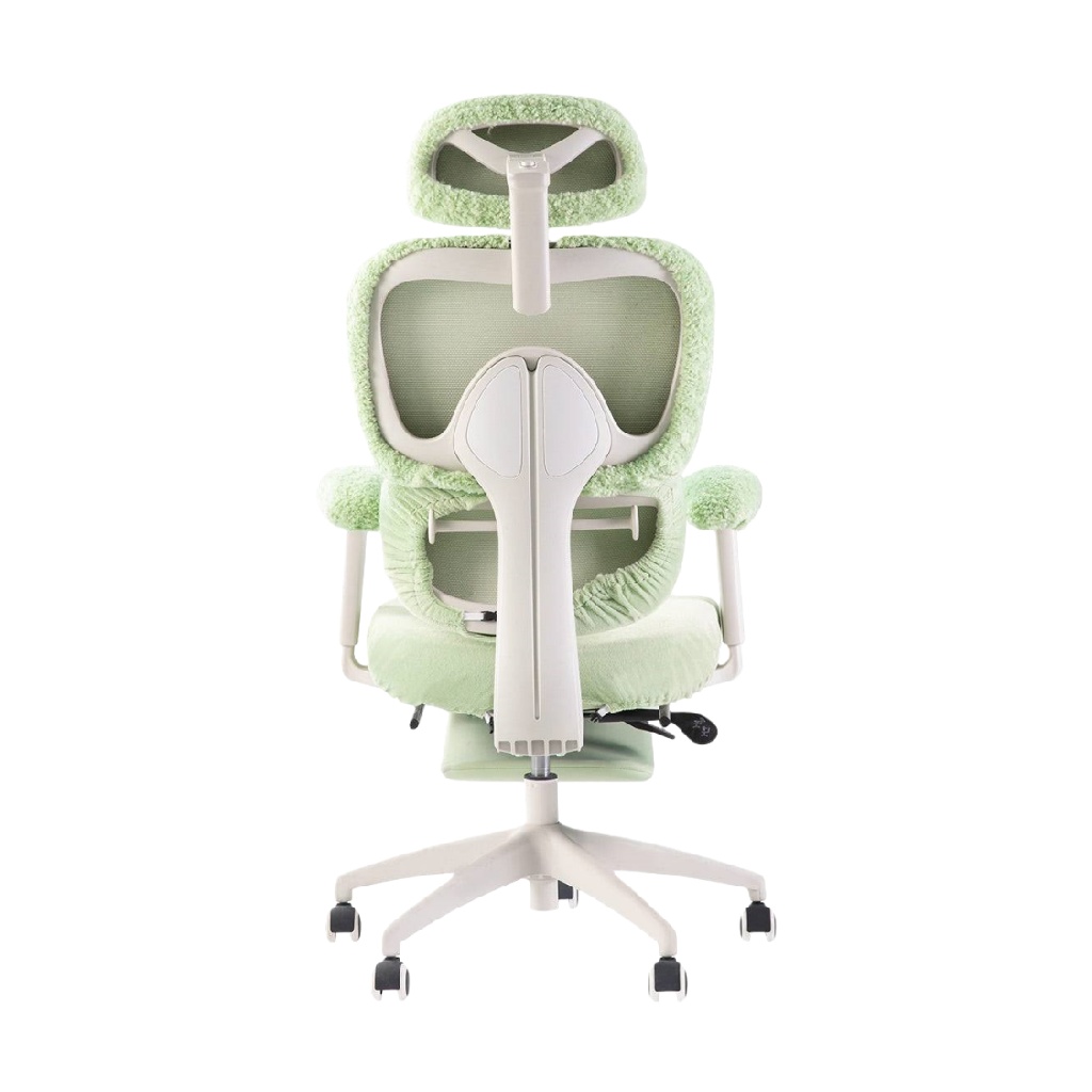 Chaise de bureau ergonomique rembourrée vert clair avec appui-tête et base à roulettes-ecostyLe.store