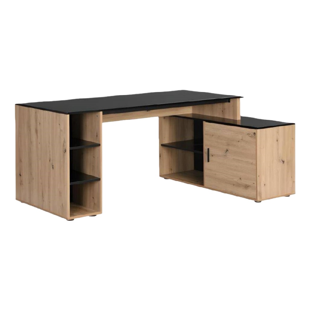Bureau d’angle en bois avec rangements intégrés et plateau noir-ecostyLe.store