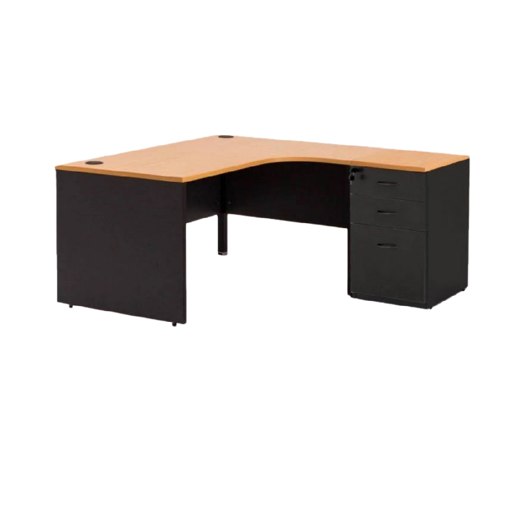Bureau d’angle professionnel avec caisson à tiroirs intégré-ecostyLe.store