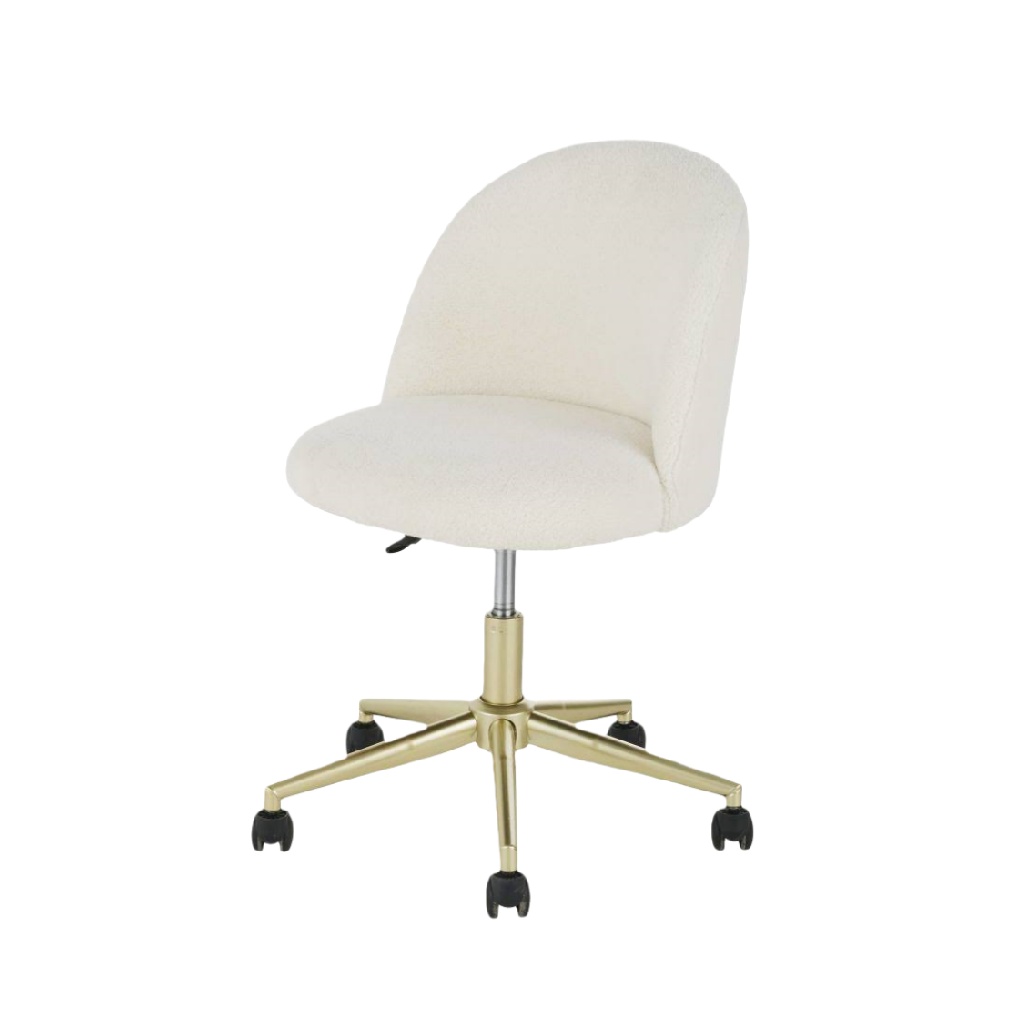 Chaise rembourrée en tissu beige avec base métallique à roulettes-ecostyLe.store