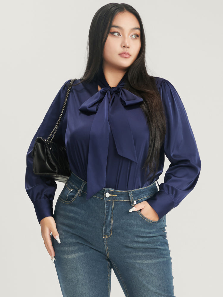 Solid Knotted V Neck Satin Blouse-Sweetccc