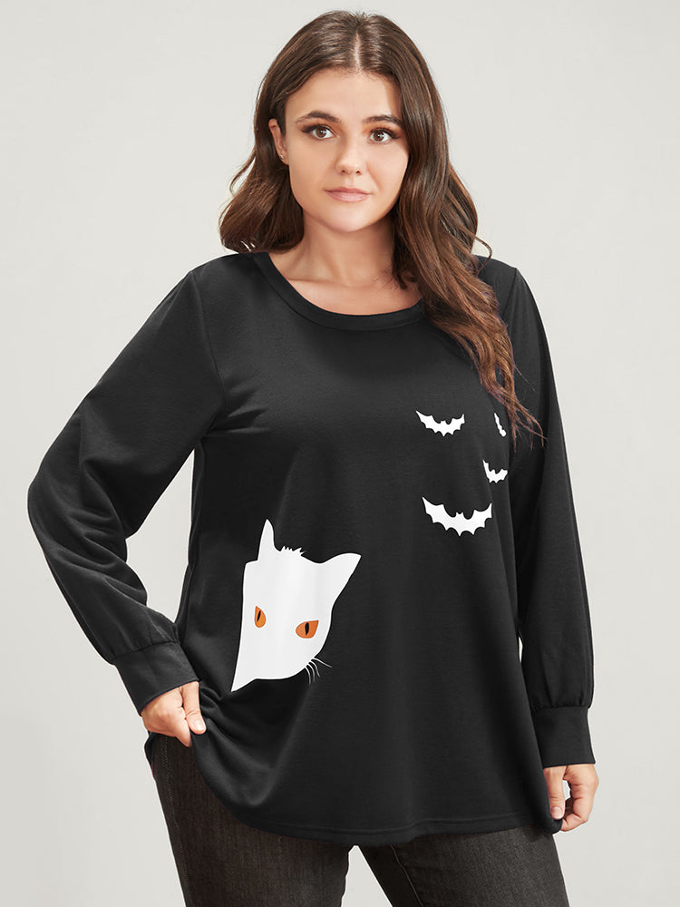 Halloween Print Round Neck Drop Shoulder Sweatshirt-Sweetccc