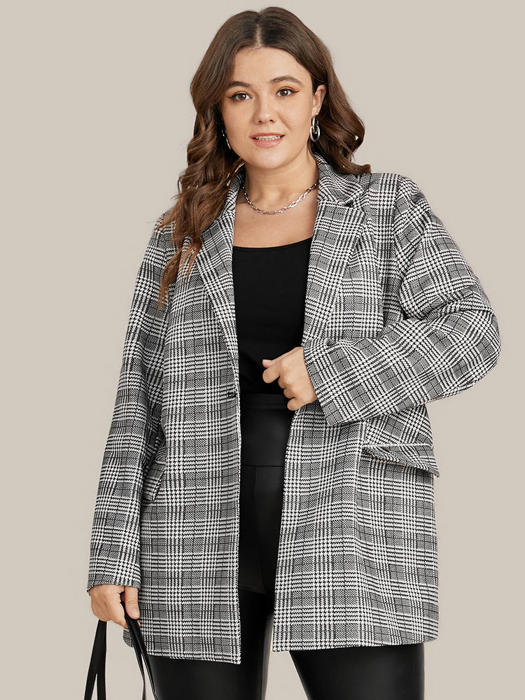 Houndstooth Flap Pocket Open Front Coat-Sweetccc