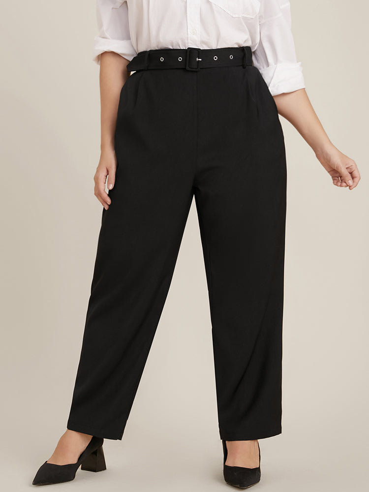 Solid Mid Rise Pocket Belted Pants-Sweetccc
