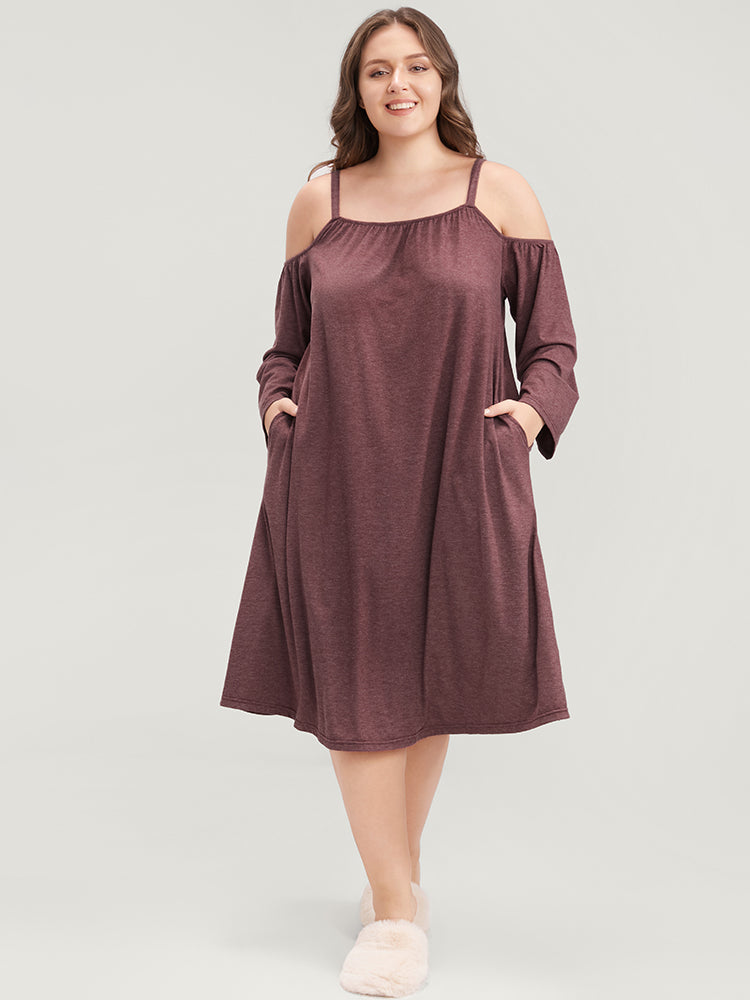 Solid Pocket Cold Shoulder Dress-Sweetccc