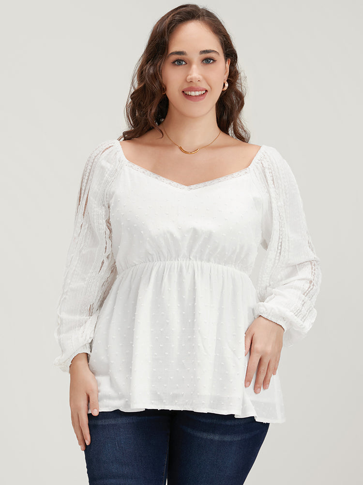 Solid Lace Patchwork Lantern Sleeve Blouse-Sweetccc
