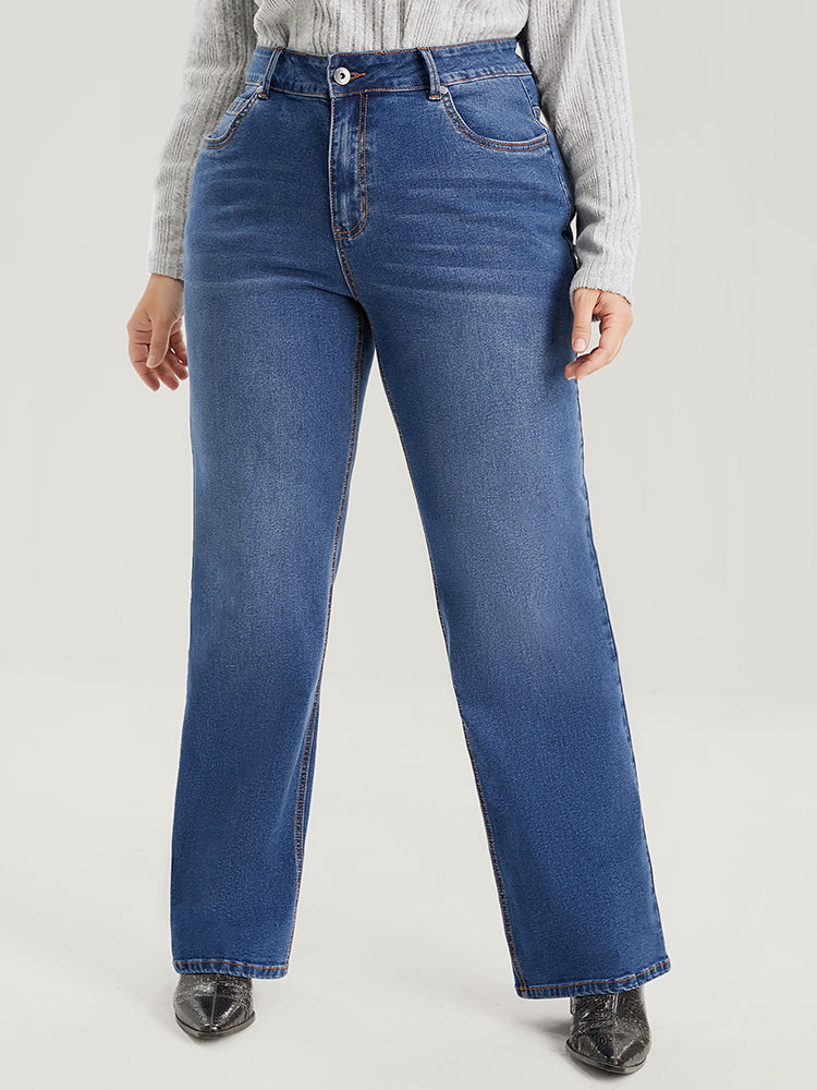 Straight Moderately Stretchy High Rise Dark Wash Sculpt Waist Jeans-Sweetccc
