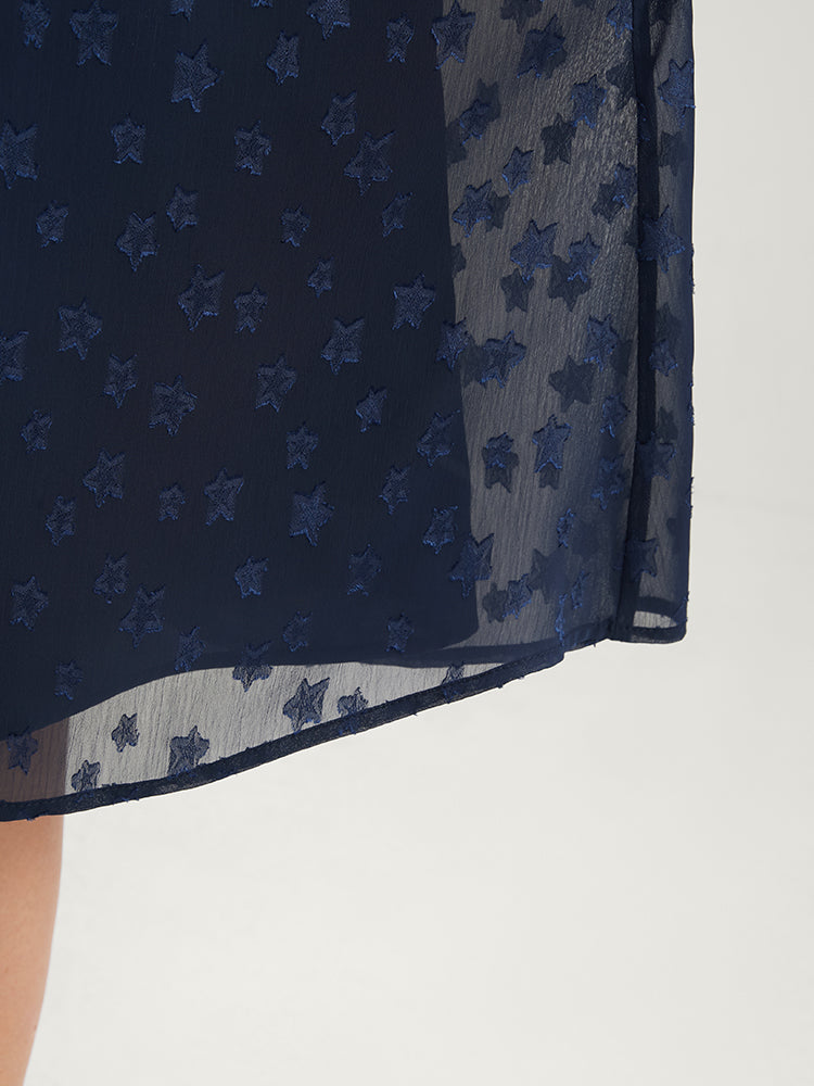 Star Print Pocket Lantern Sleeve Shirred Chiffon Dress-Sweetccc