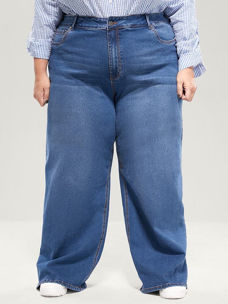 Straight Moderately Stretchy High Rise Dark Wash Sculpt Waist Jeans-Sweetccc