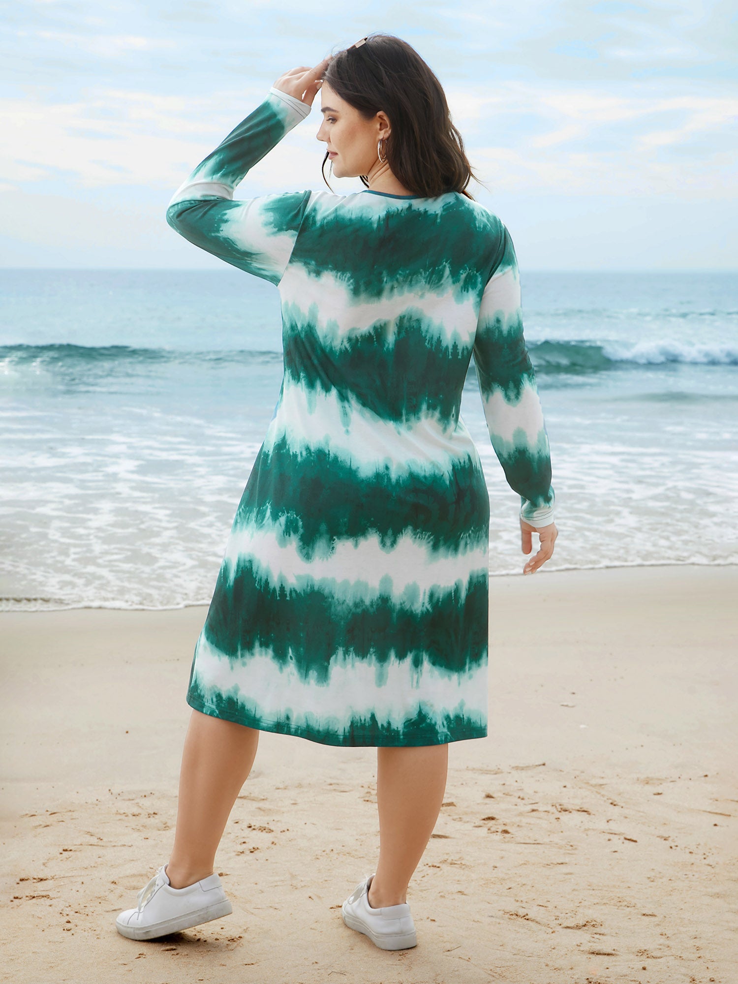 Tie-Dye Round Neck Midi Knit Dress-Sweetccc