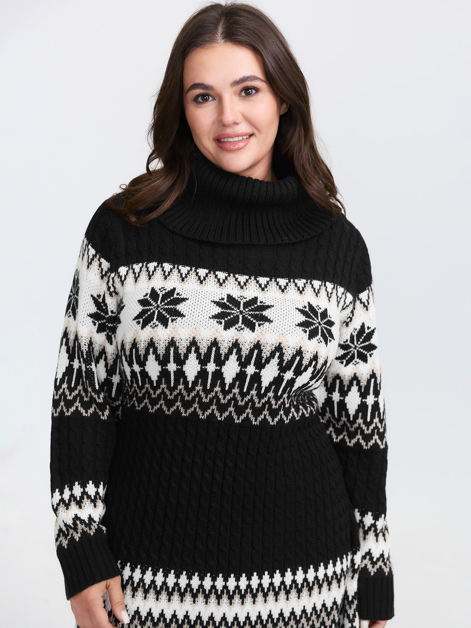 Holiday Textured Turtleneck Sweater Dress-Sweetccc