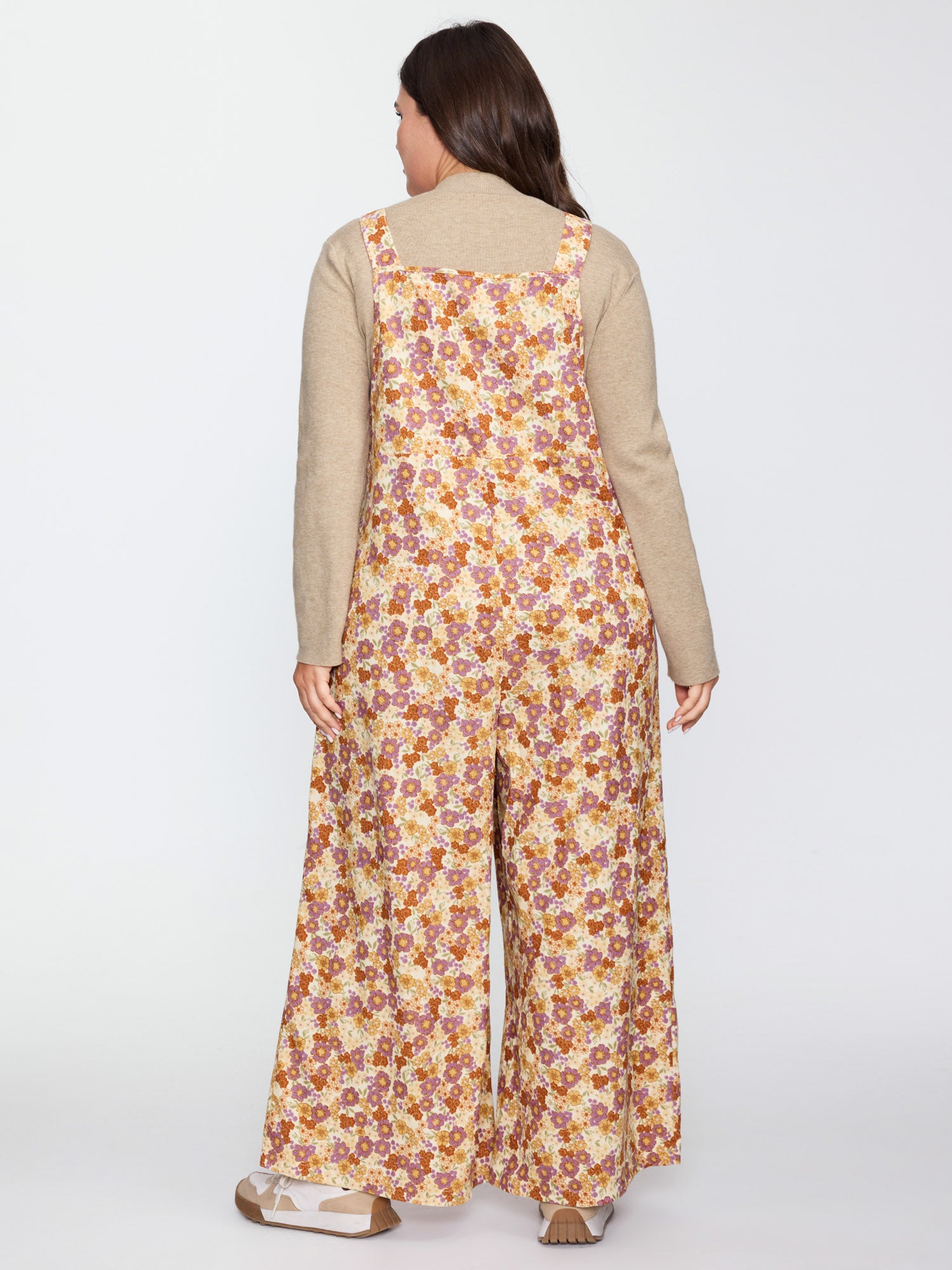 Floral Corduroy Adjustable Pockets Overall Jumpsuit-Sweetccc