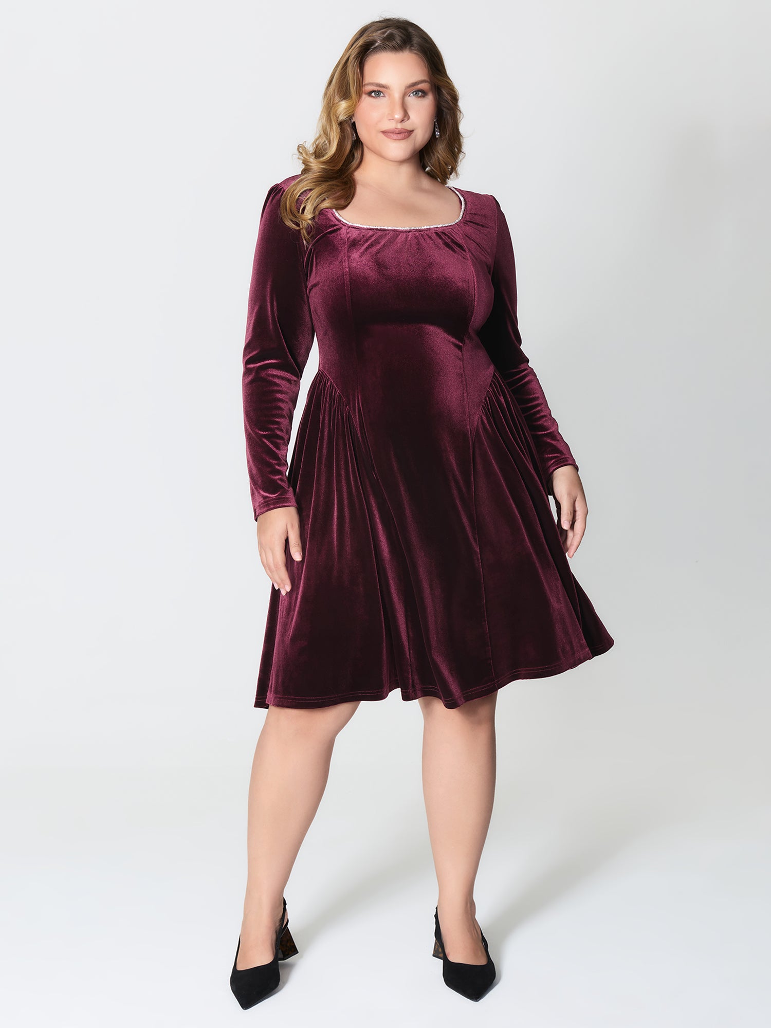 Velvet Structured Pleated Bodice Midi Dress-Sweetccc