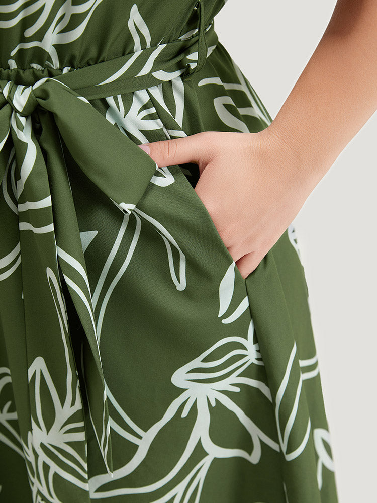 Graphic Print Belted Shirt Collar Button Up Dress-Sweetccc