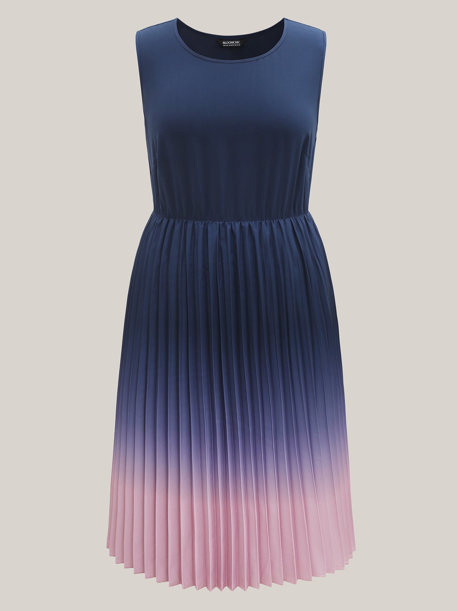Ombre Gradient Pleated Sleeveless Midi Dress-Sweetccc