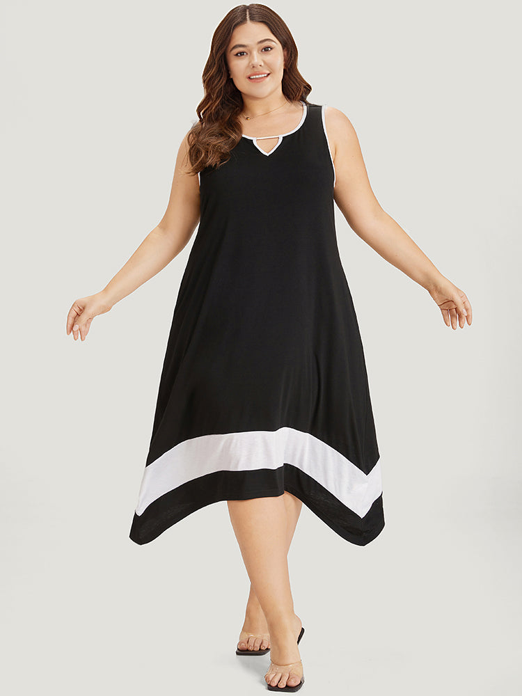 Supersoft Essentials Plain Metal Detail Pocket Keyhole Tank Dress-Sweetccc