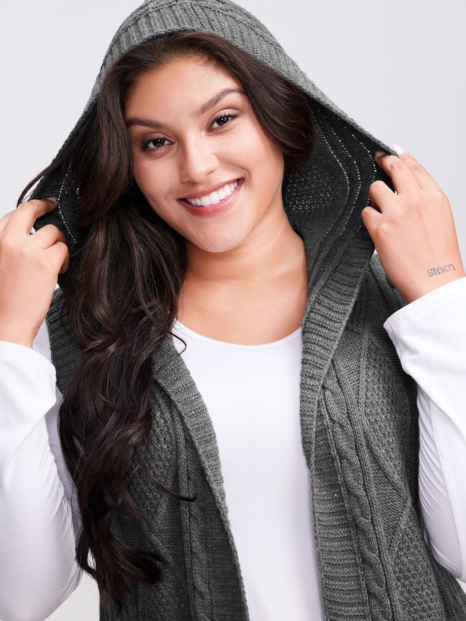 Twisted Hooded Sleeveless Knit Cardigan-Sweetccc