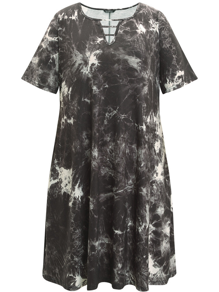 Marble Cut Out Pocket Zipper Midi Dress-Sweetccc