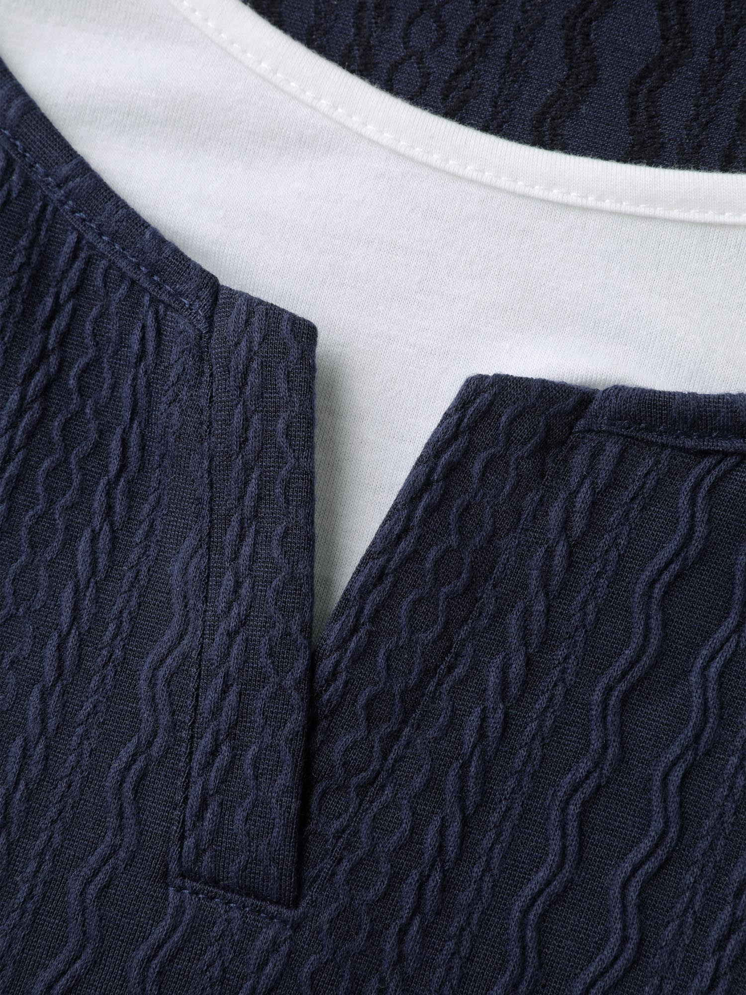 Textured Spliced Round Neck Solid T-Shirt-Sweetccc