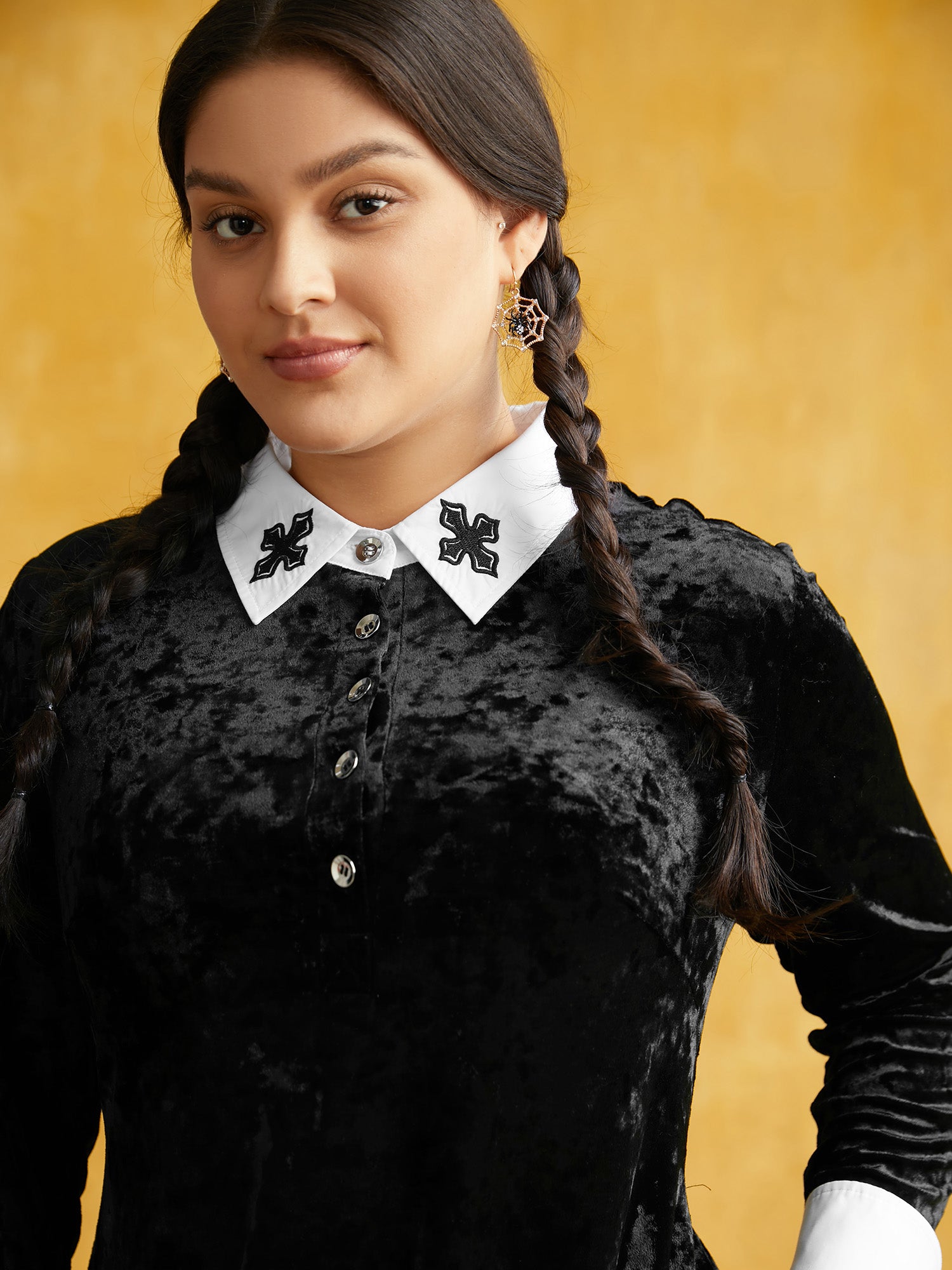 Stretch Velvet Collared Midi Dress-Sweetccc