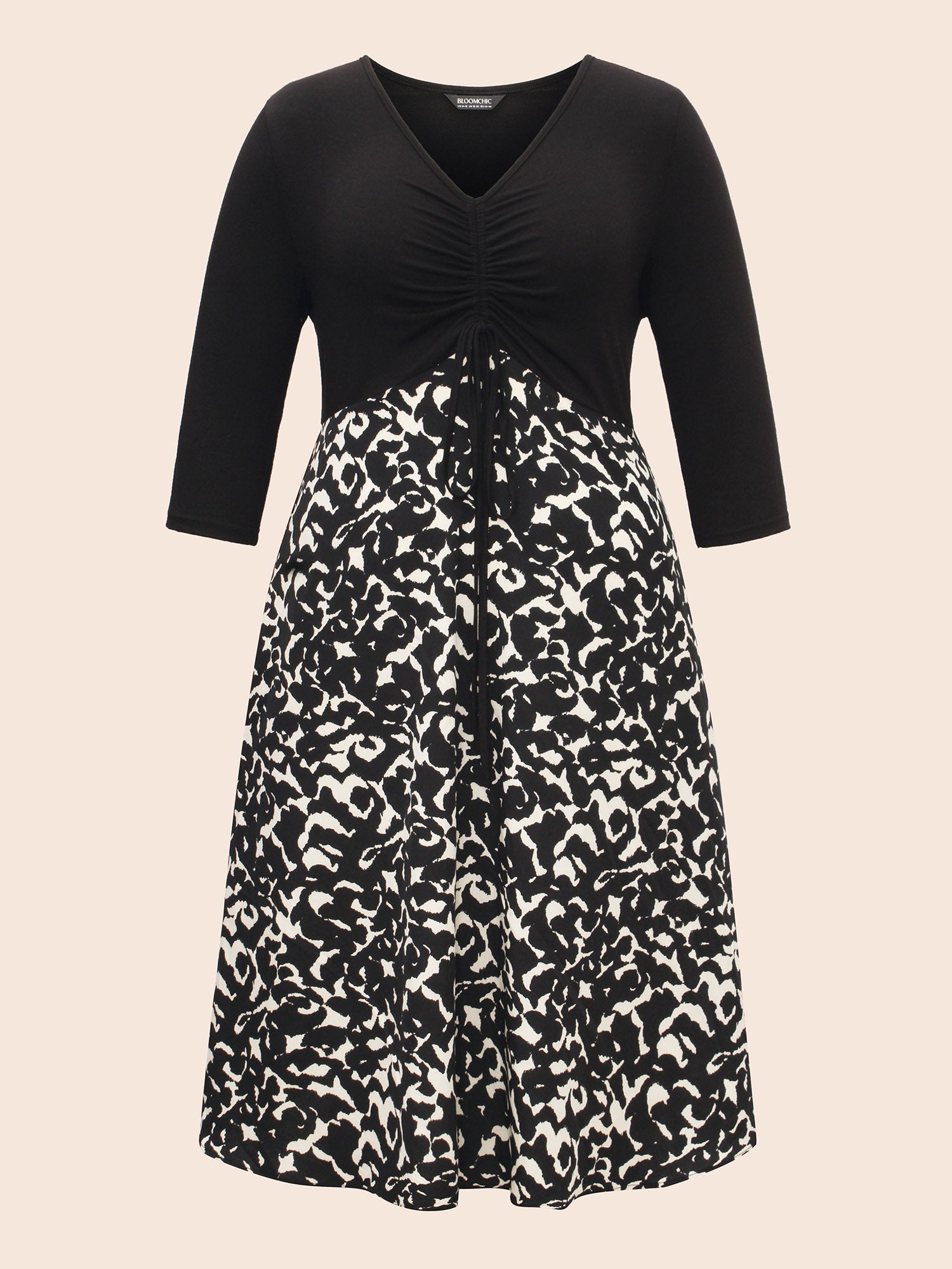 V Neck Patchwork Drawstring Dress-Sweetccc