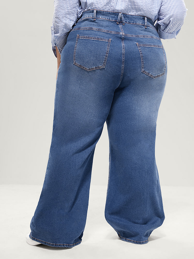 Straight Moderately Stretchy High Rise Dark Wash Sculpt Waist Jeans-Sweetccc