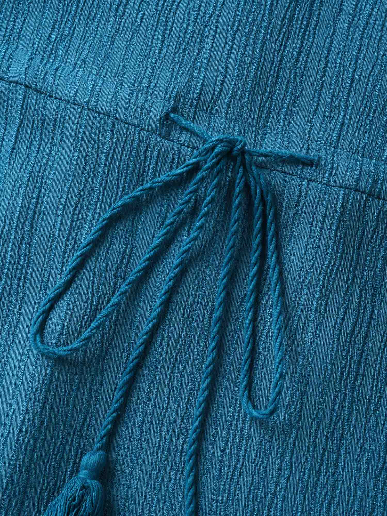 Texture Drawstring Tie Knot Tassels Dress-Sweetccc
