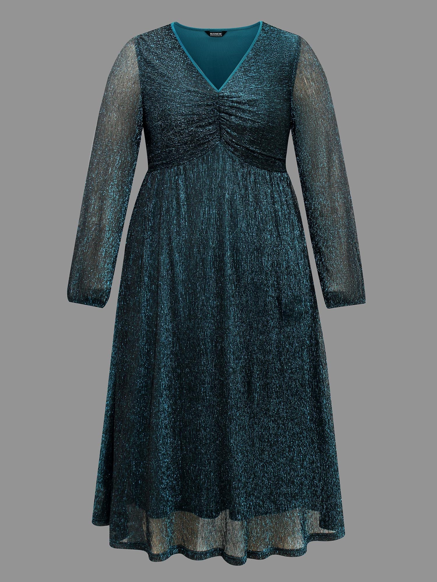 Luxe V Neck Ruched Mesh Dress-Sweetccc