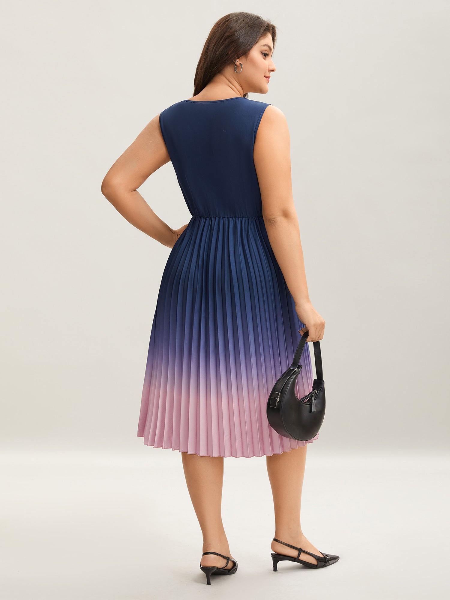 Ombre Gradient Pleated Sleeveless Midi Dress-Sweetccc