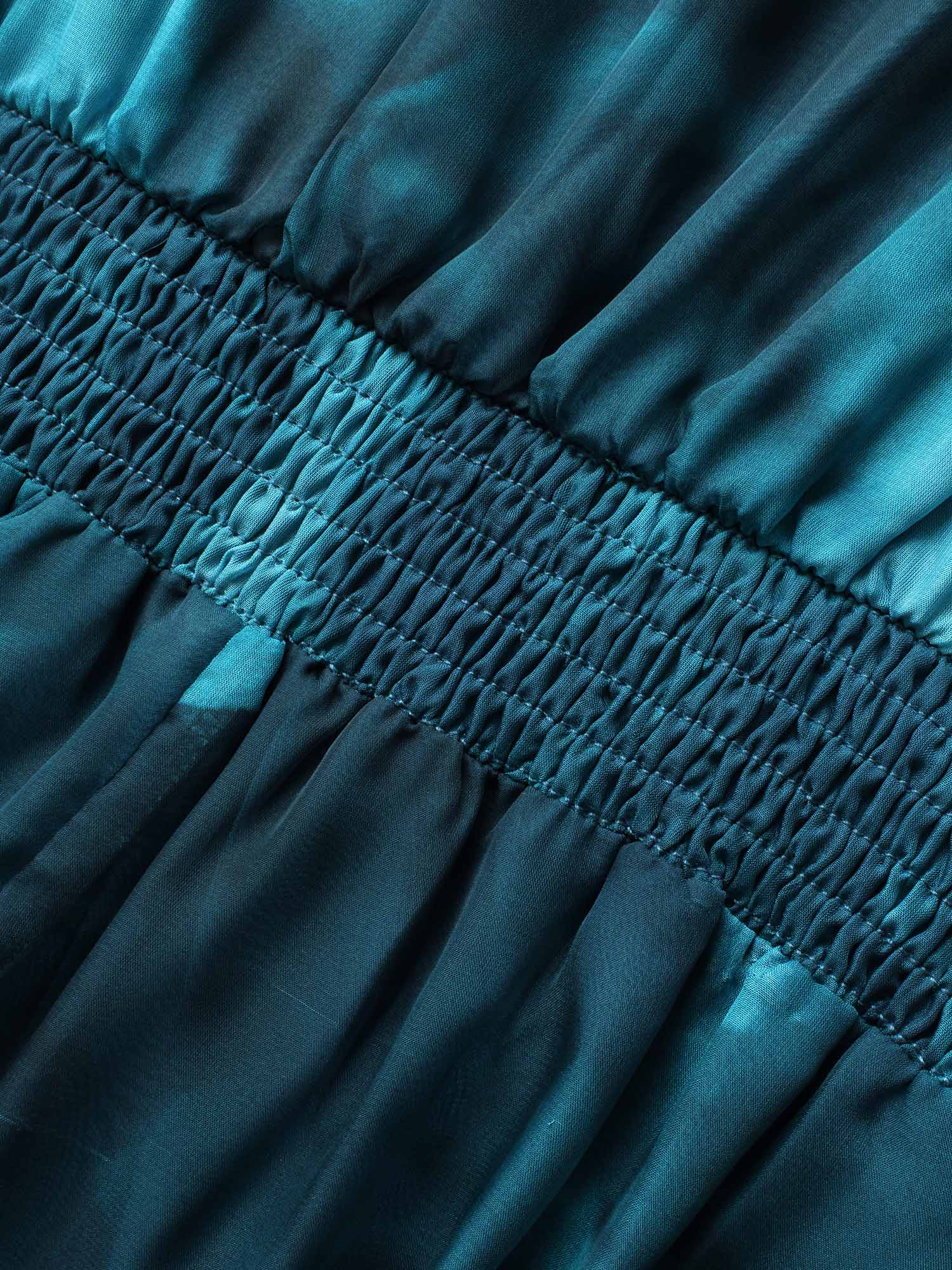 Water Ripple Print Mesh Ruffles Shirred Dress-Sweetccc