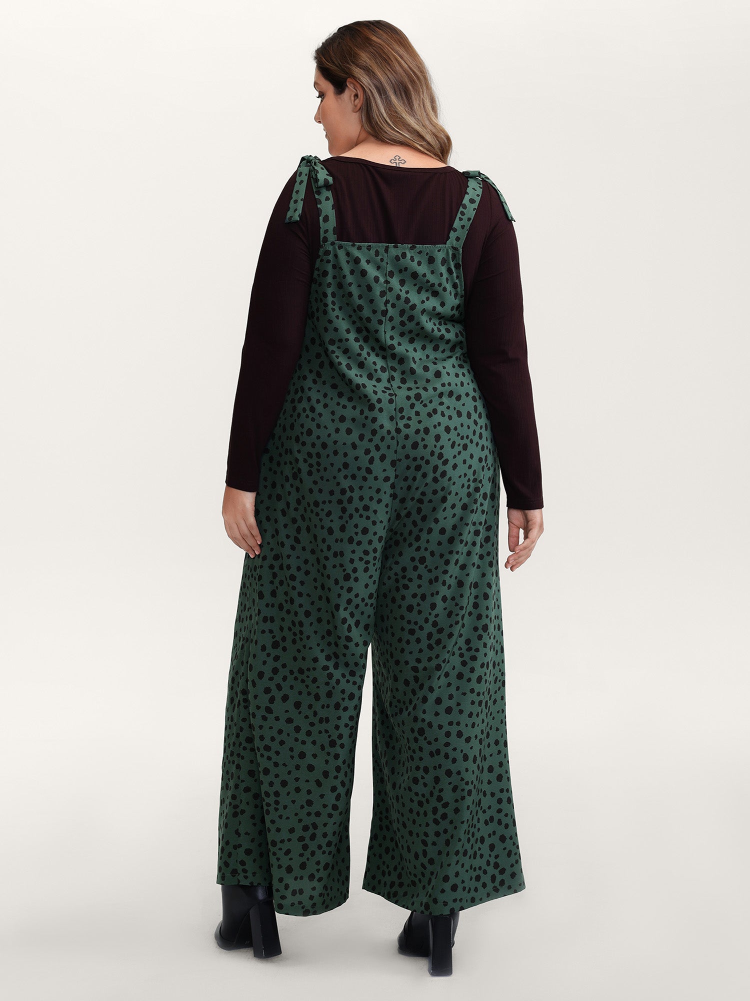 Leopard Print Shirred Shoulder Ties Jumpsuit-Sweetccc
