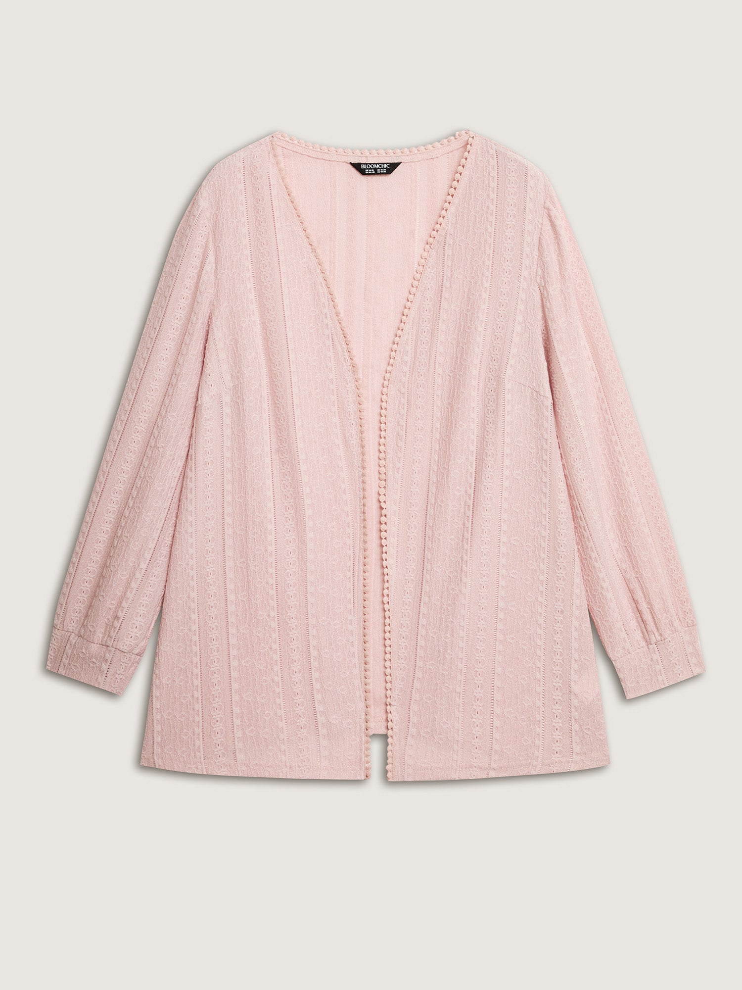 Textured Lace Trim Sheer Kimono Cardigan-Sweetccc