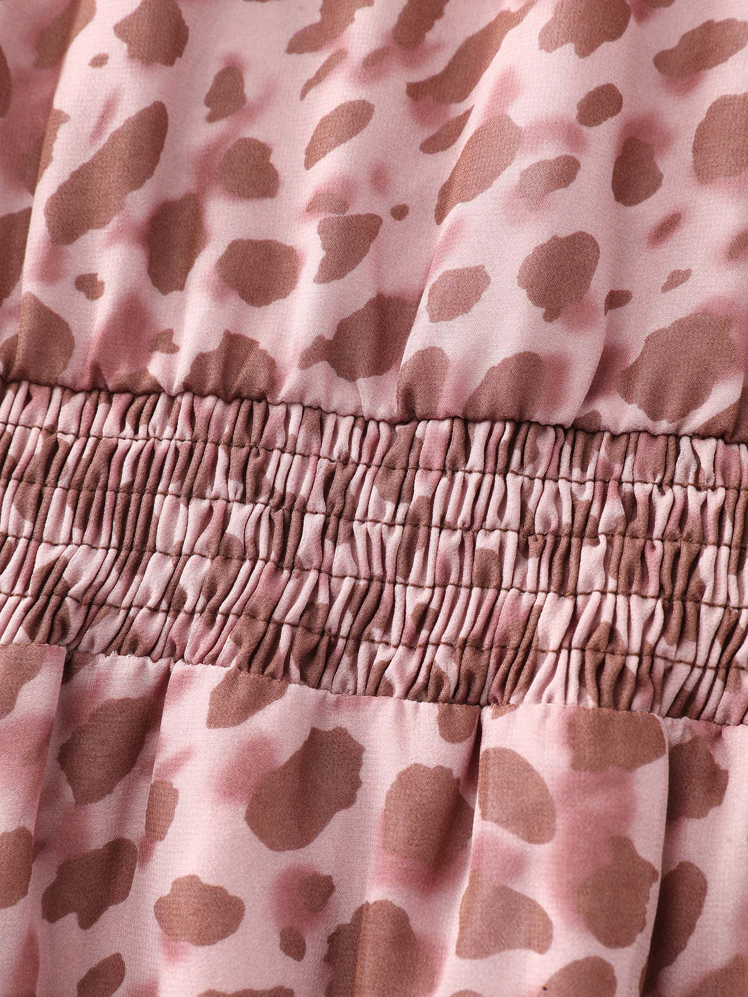 Leopard Print Shirred Waist Midi Dress-Sweetccc