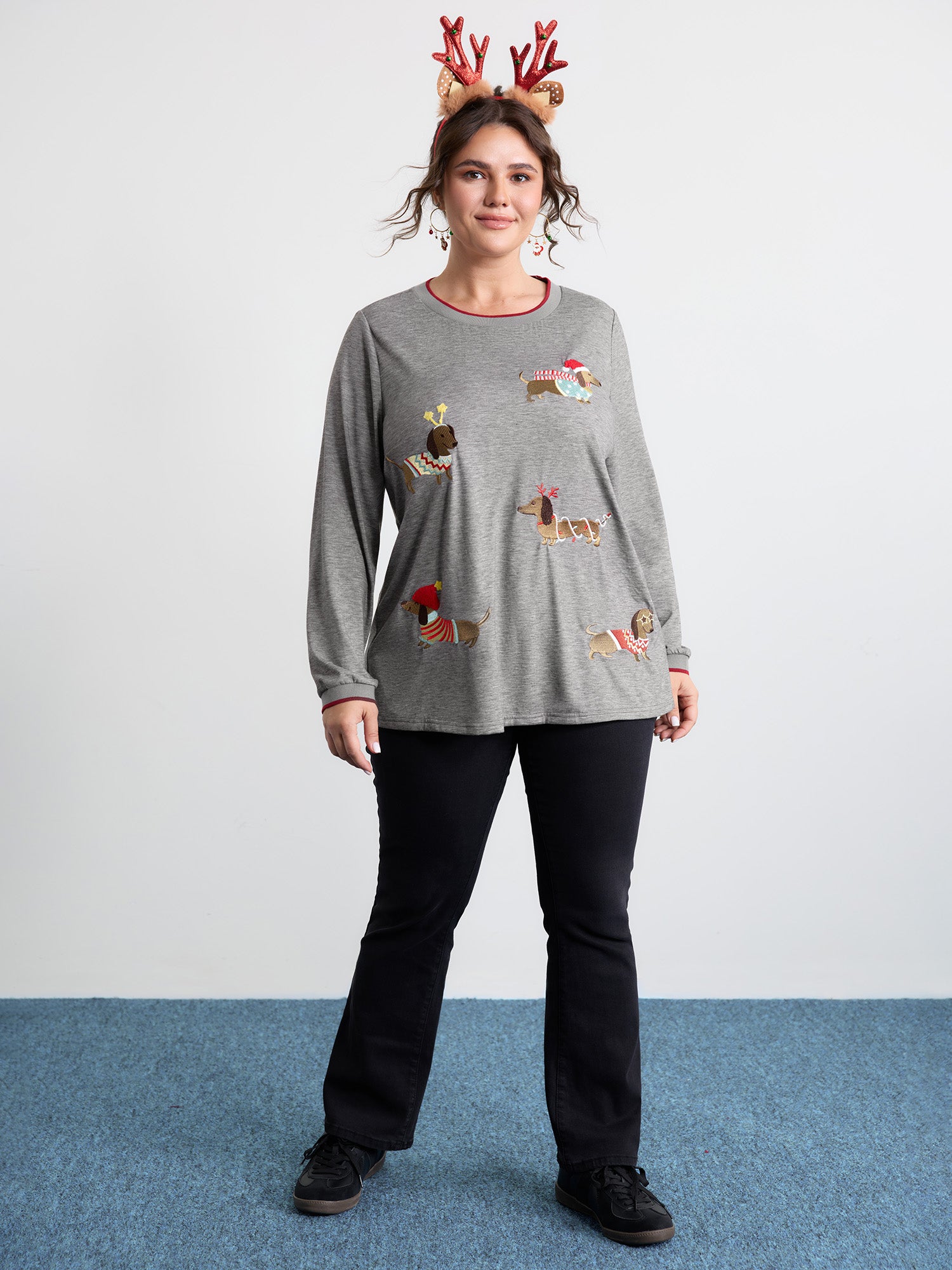 Supersoft Puppy Embroidery Contrast T-Shirt-Sweetccc