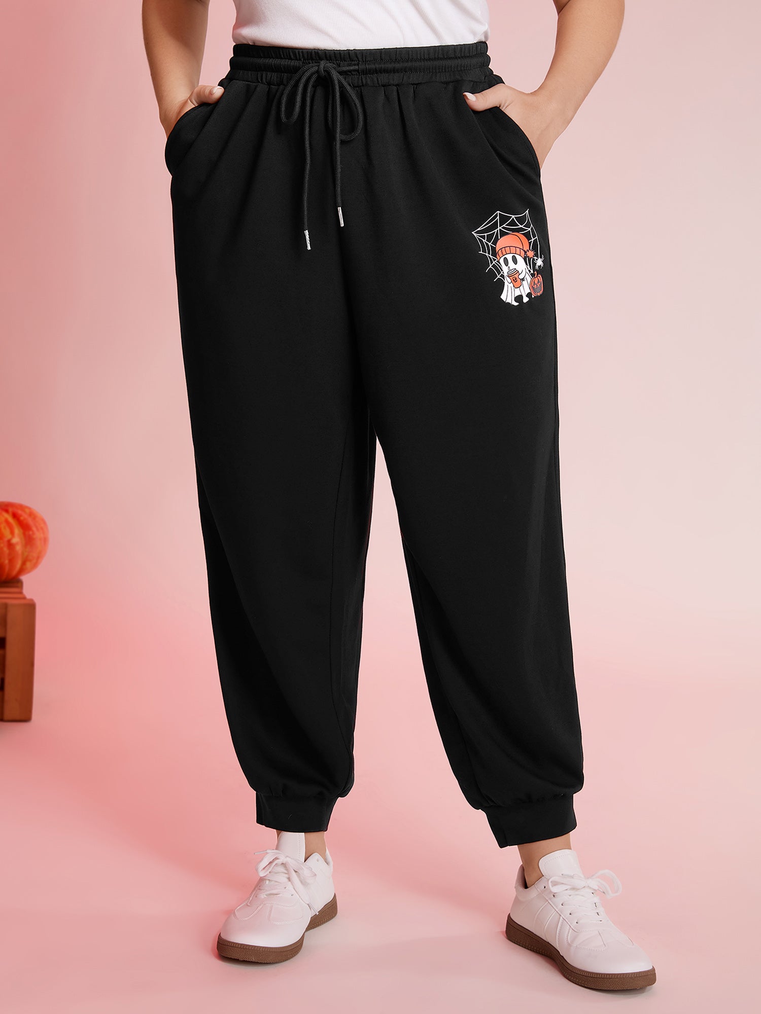 Ghost Motif Cuffed Jogger Pants-Sweetccc