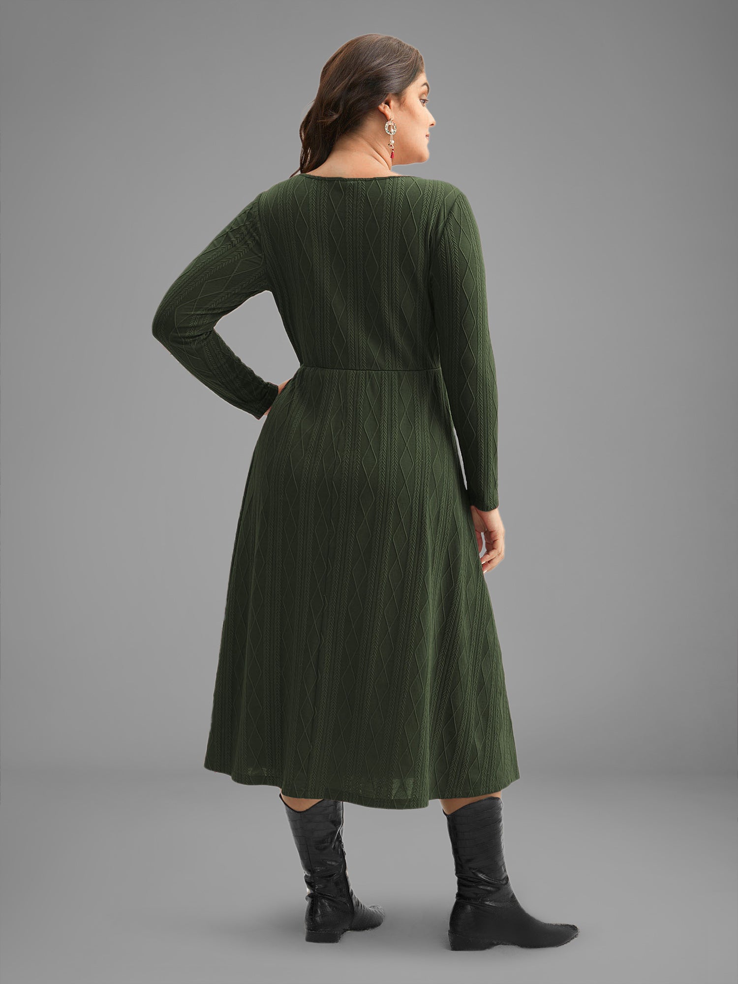 Textured Knit Fit-And-Flare Midi Dress-Sweetccc