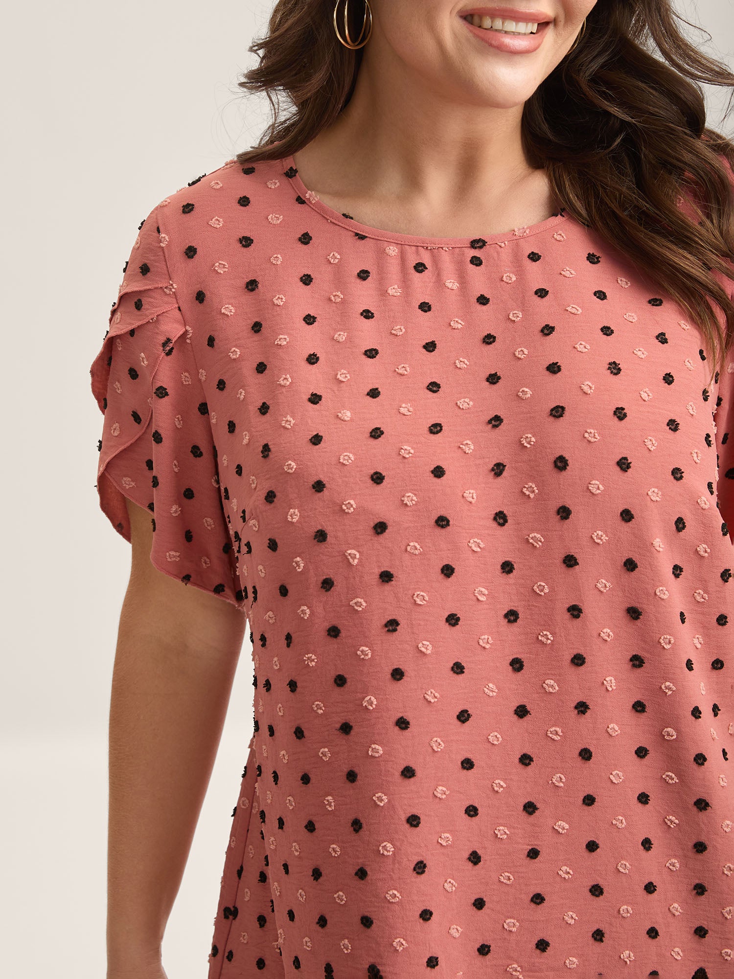 Textured Color Contrast Petal Sleeve Blouse-Sweetccc