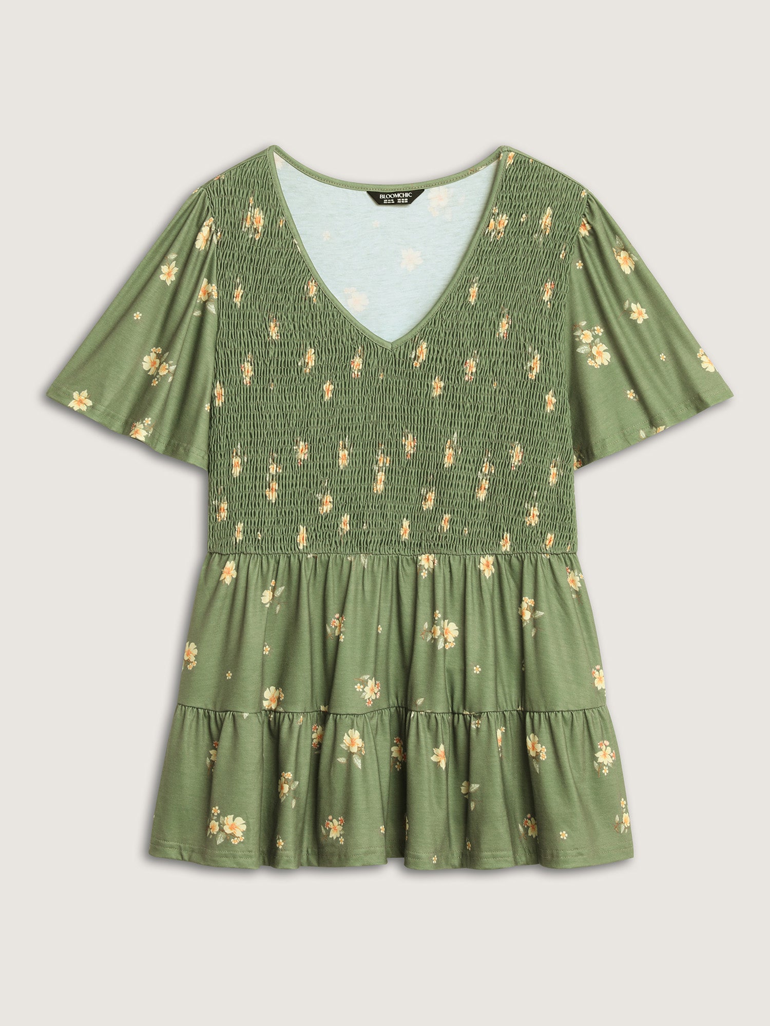 Floral Shirred Tiered Knit Top-Sweetccc