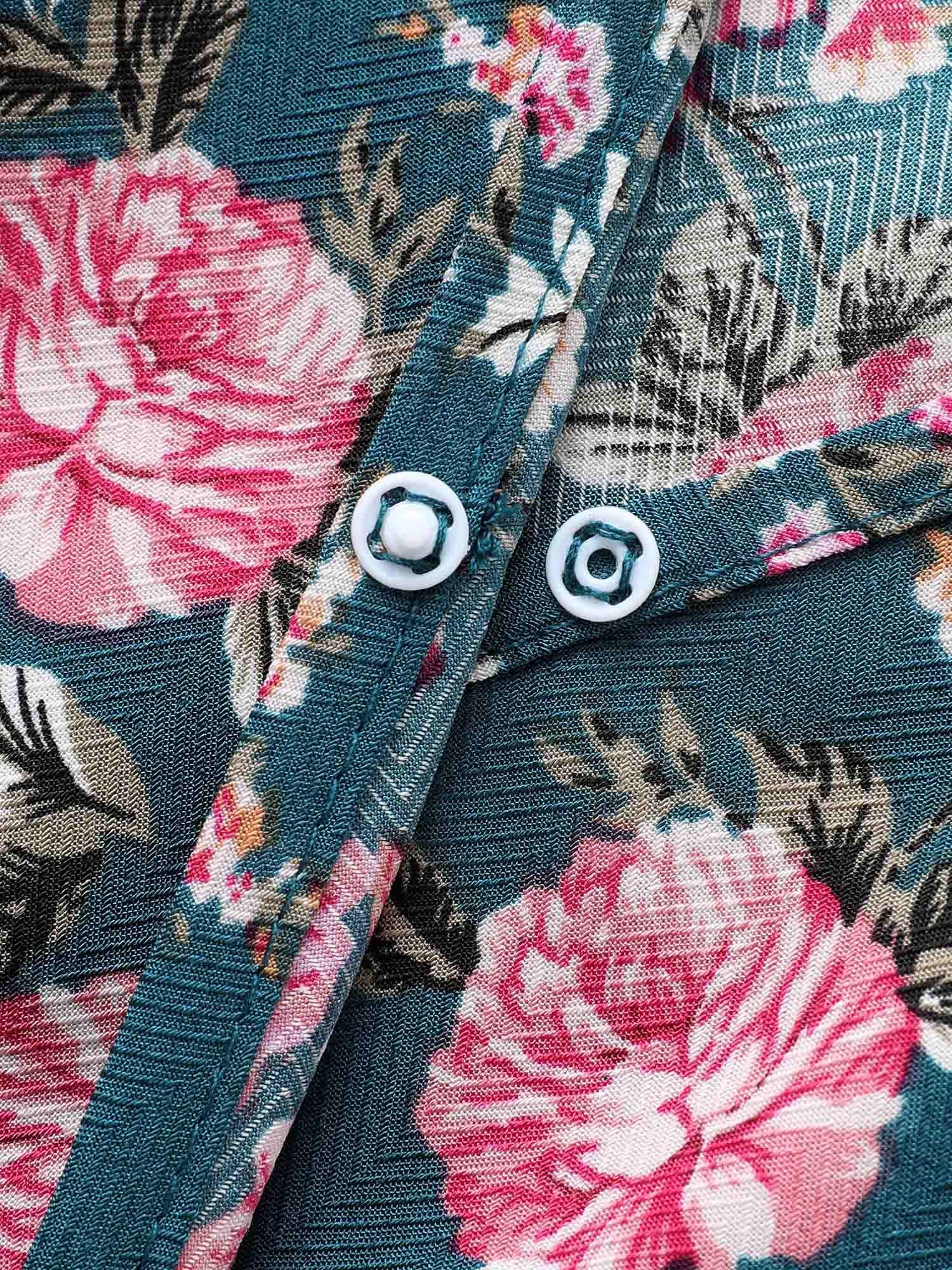 Floral Overlap Collar Gathered Dress-Sweetccc