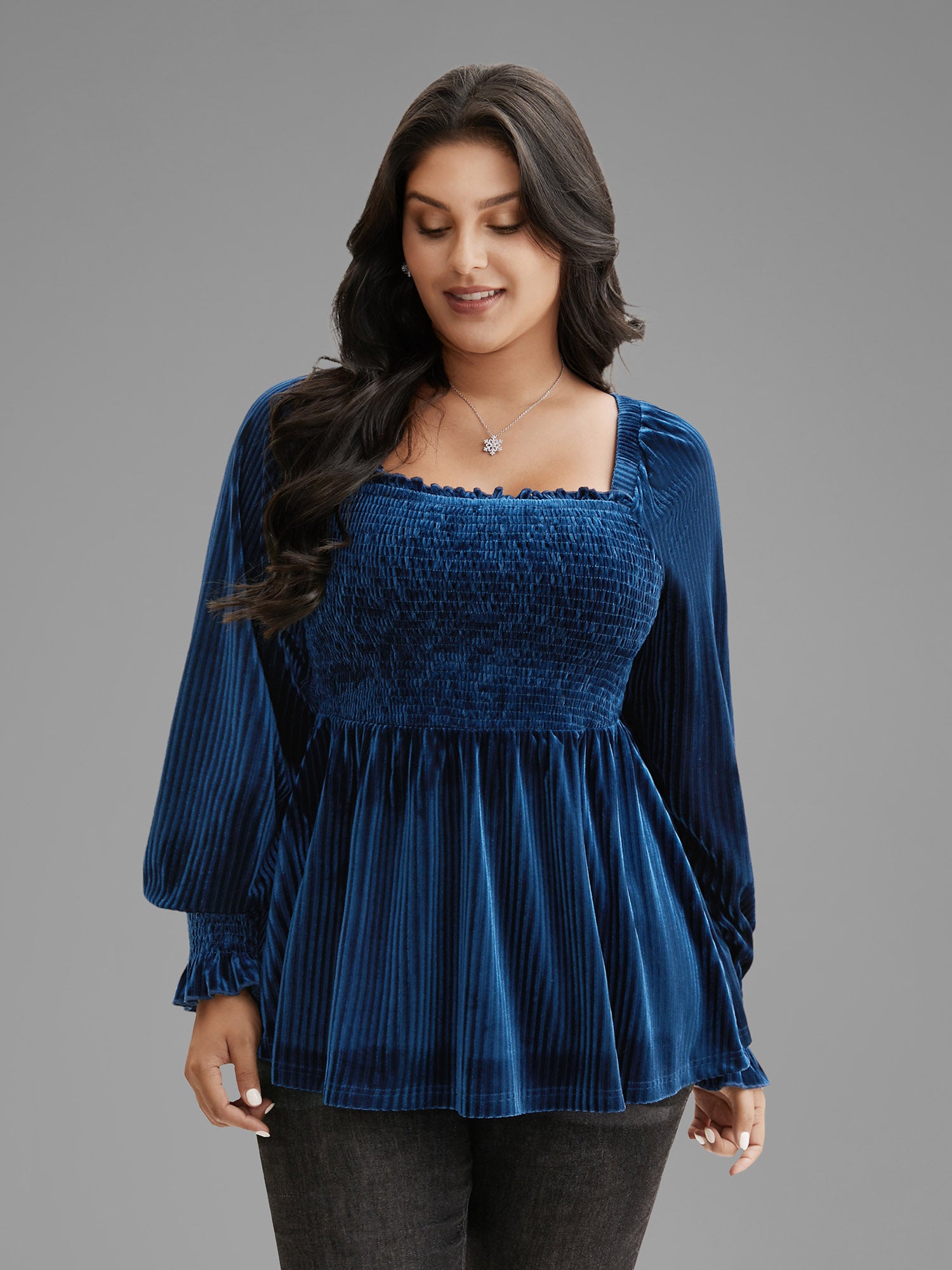 Velvet Smocked Bodice Jersey Top-Sweetccc