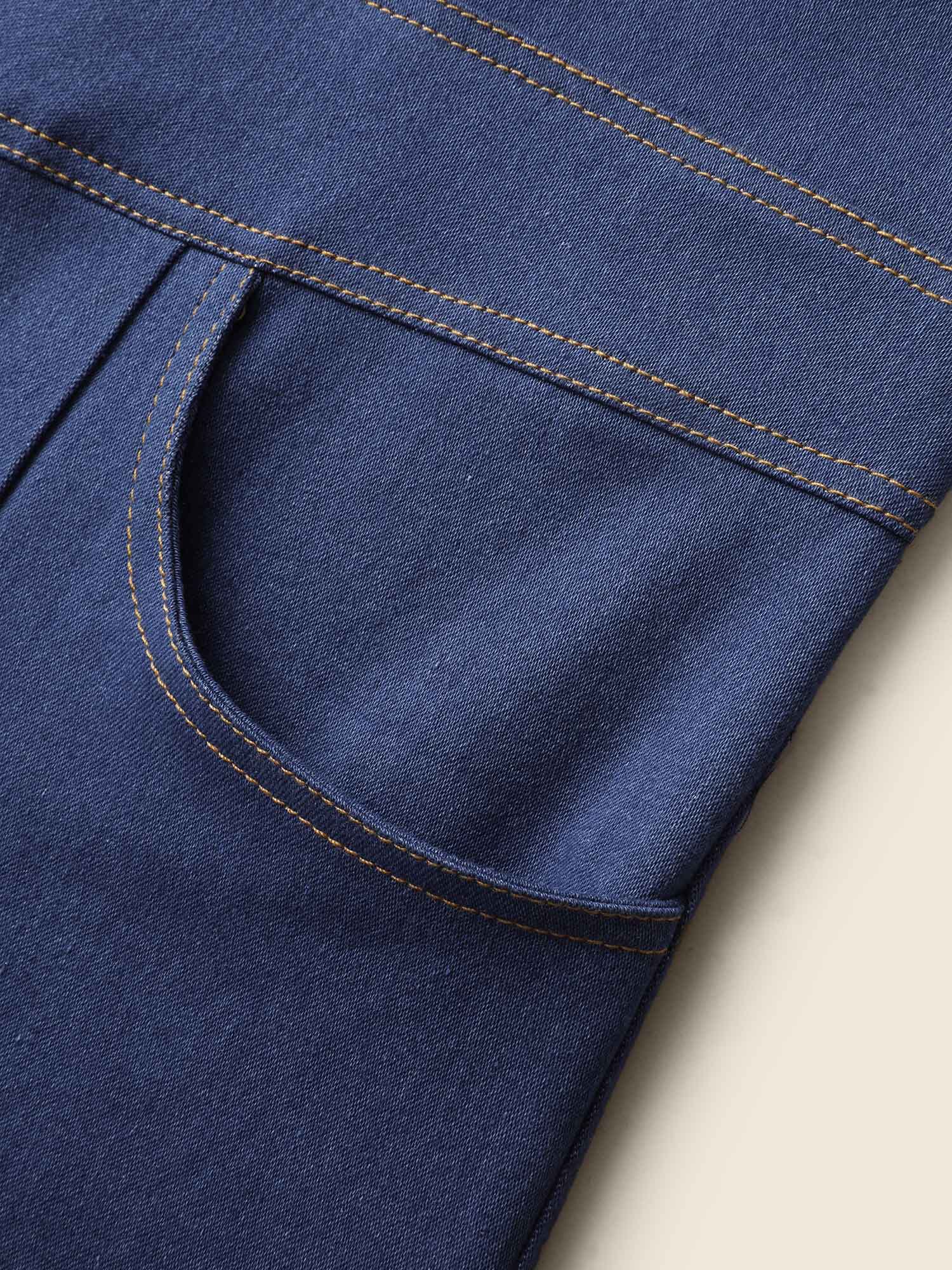 Stretch Denim Seamed Flare Jumpsuit-Sweetccc